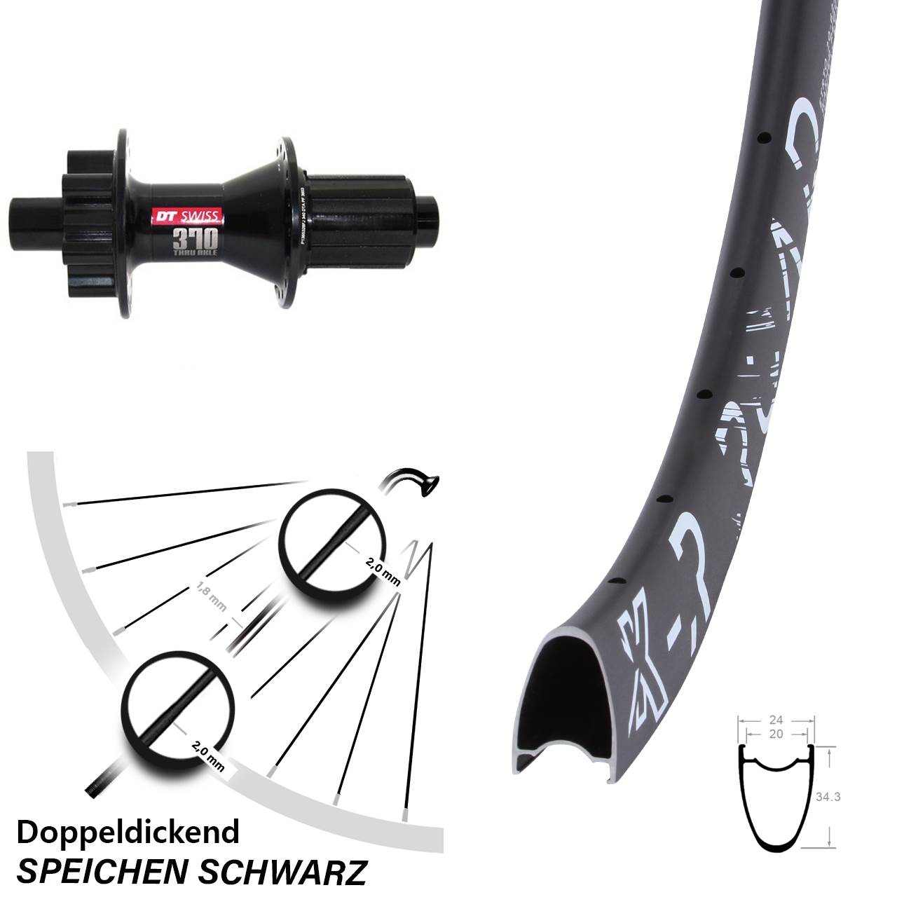 Hinterrad 6-Loch 28 Zoll KX-R Road DT Swiss 370 8-11 fach 12x142