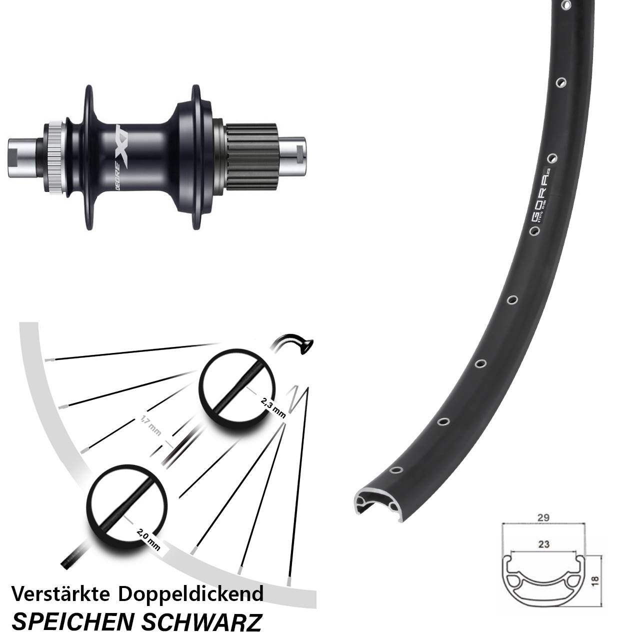 Gora 23 Shimano Deore XT FH-M8110 29 Zoll Hinterrad Centerlock 12x142 Micro Spline
