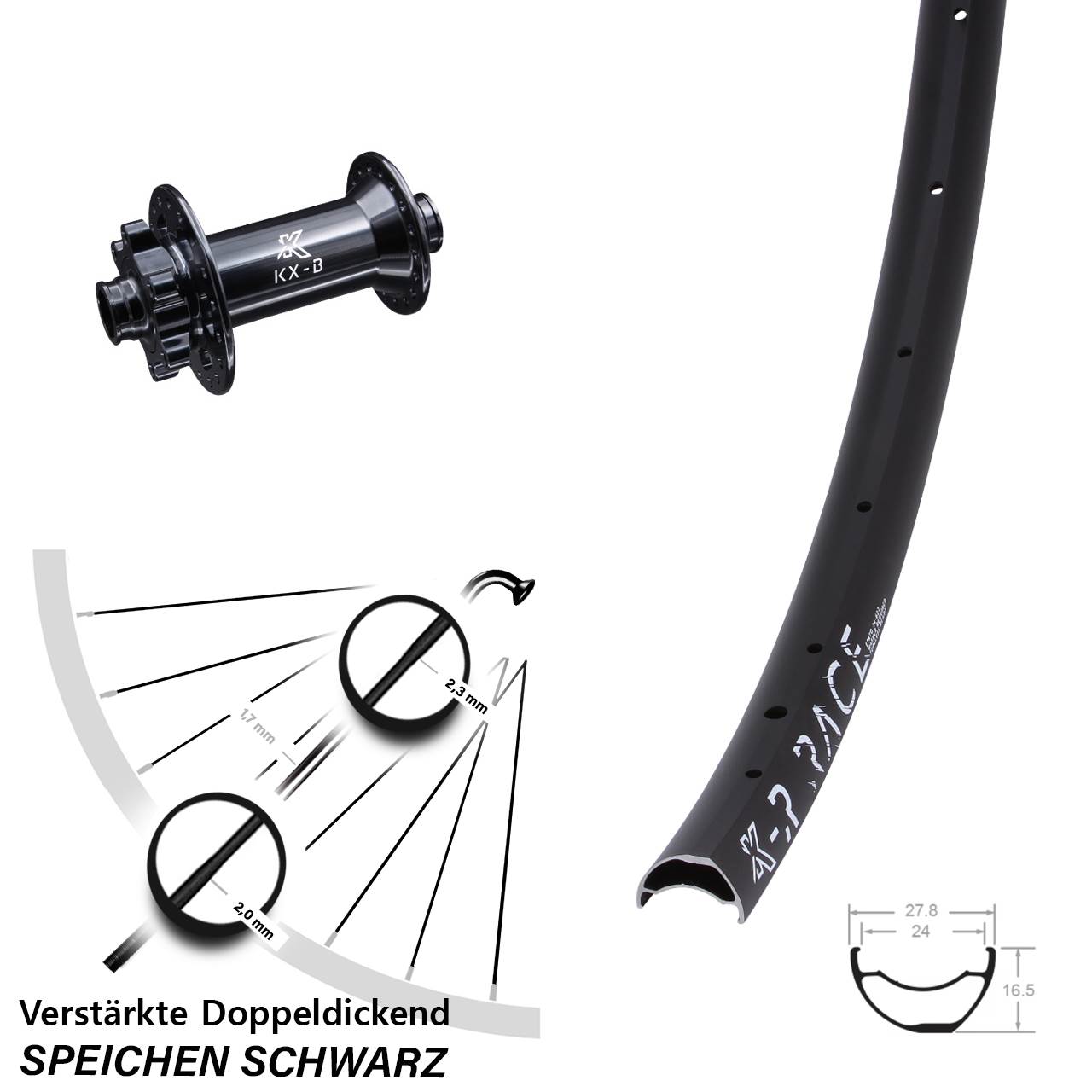 Boost Vorderrad KX-BR Race 29 Zoll 15x110 mm Steckachse MTB leicht 6-Loch Cross Country