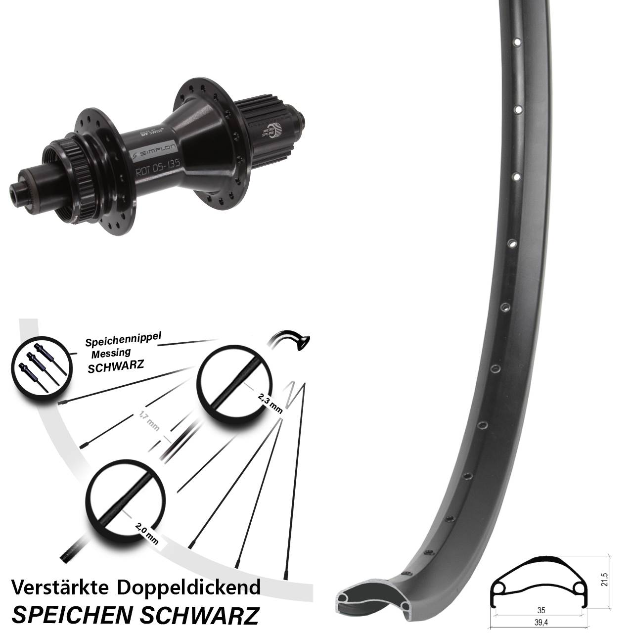 29 Zoll Ambrosio E35 DT Swiss 370 Hybrid Disc Hinterrad QR Shimano Micro Spline