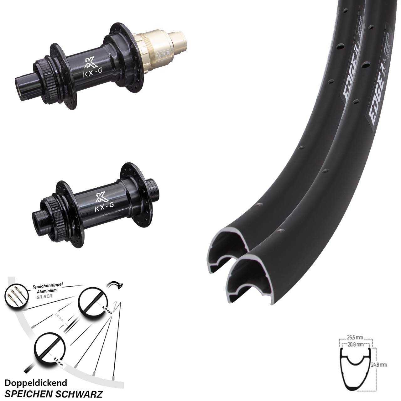 28 Zoll Ryde Edge R25 OS KX-G Gravel Centerlock Laufradsatz 12x100/142 XDR