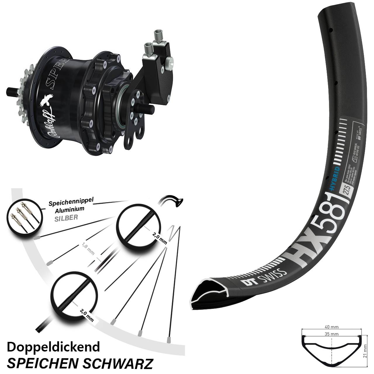 Disc Laufrad 27,5 Zoll DT Swiss HX 581 Rohloff Speedhub TS DB
