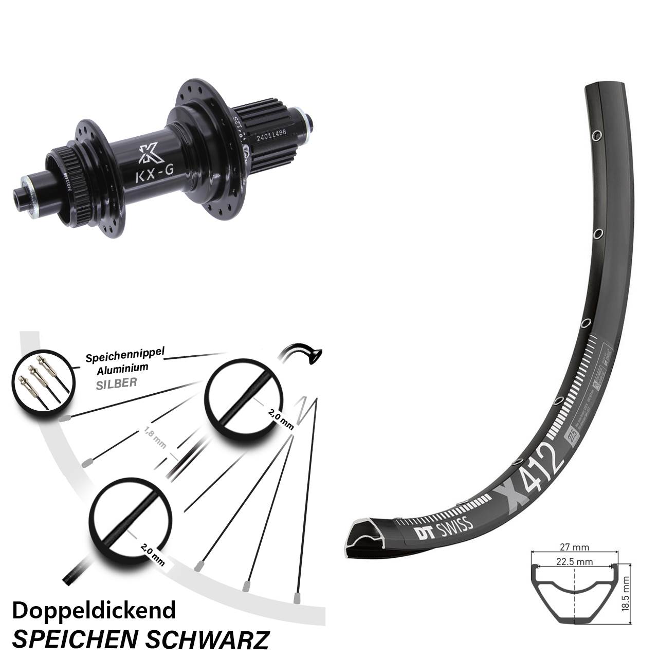 28 Zoll DT Swiss X 412 Hinterrad KX-G Micro Spline