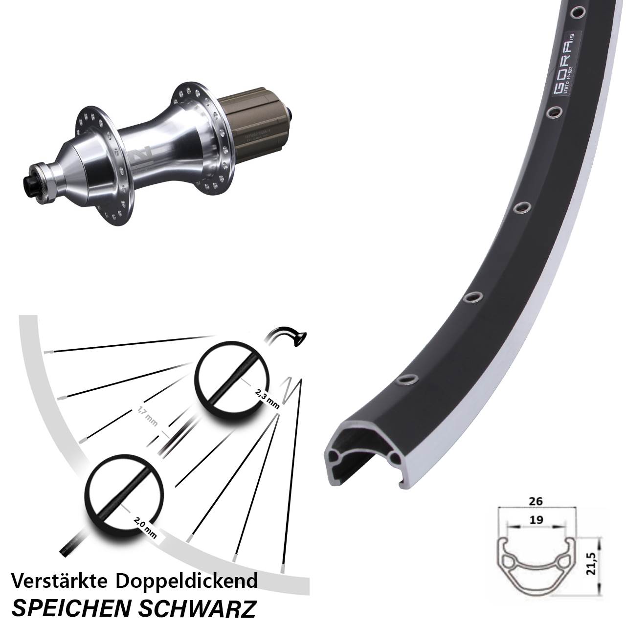 Hinterrad 28 Zoll Gora 19 Novatec F162SB 8-12 fach HG QR