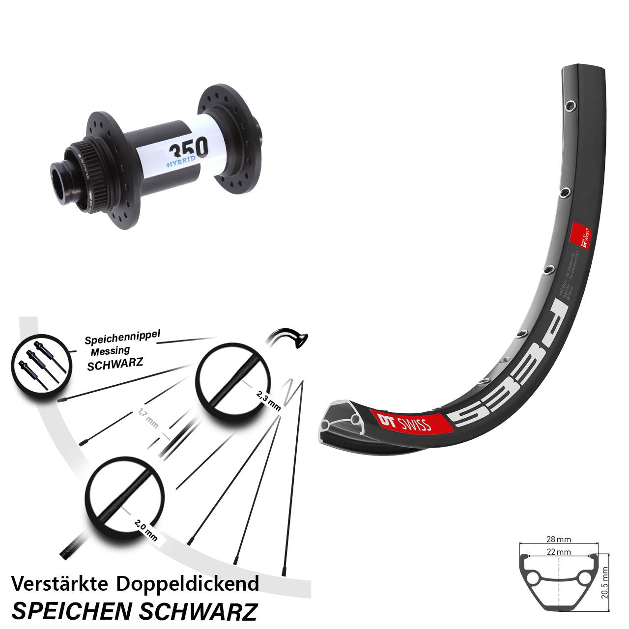 Vorderrad Centerlock 26 Zoll DT Swiss 533d Hybrid 350 15x110 Boost