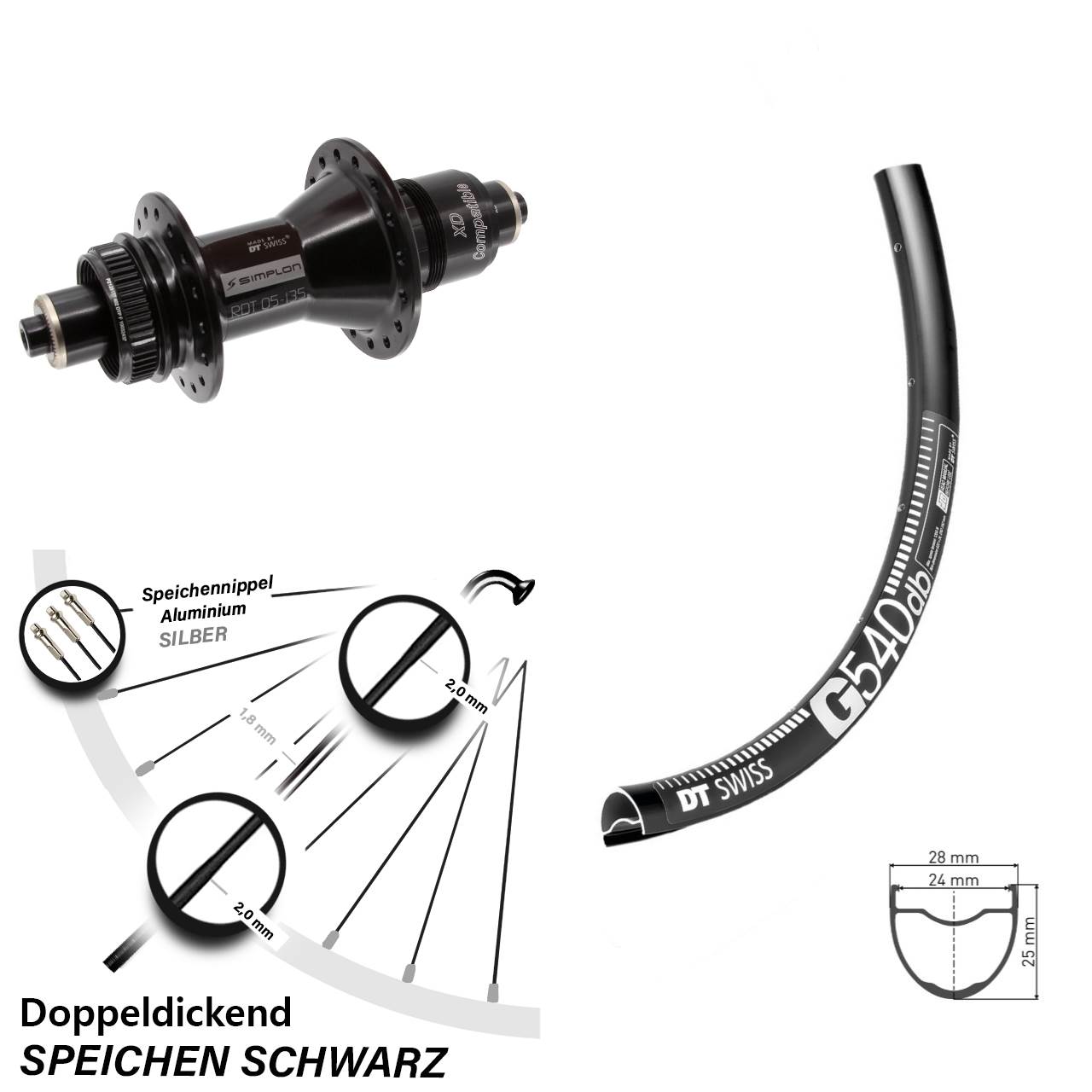27,5 Zoll DT Swiss G540-370 Disc Laufrad für Schnellspanner SRAM XD