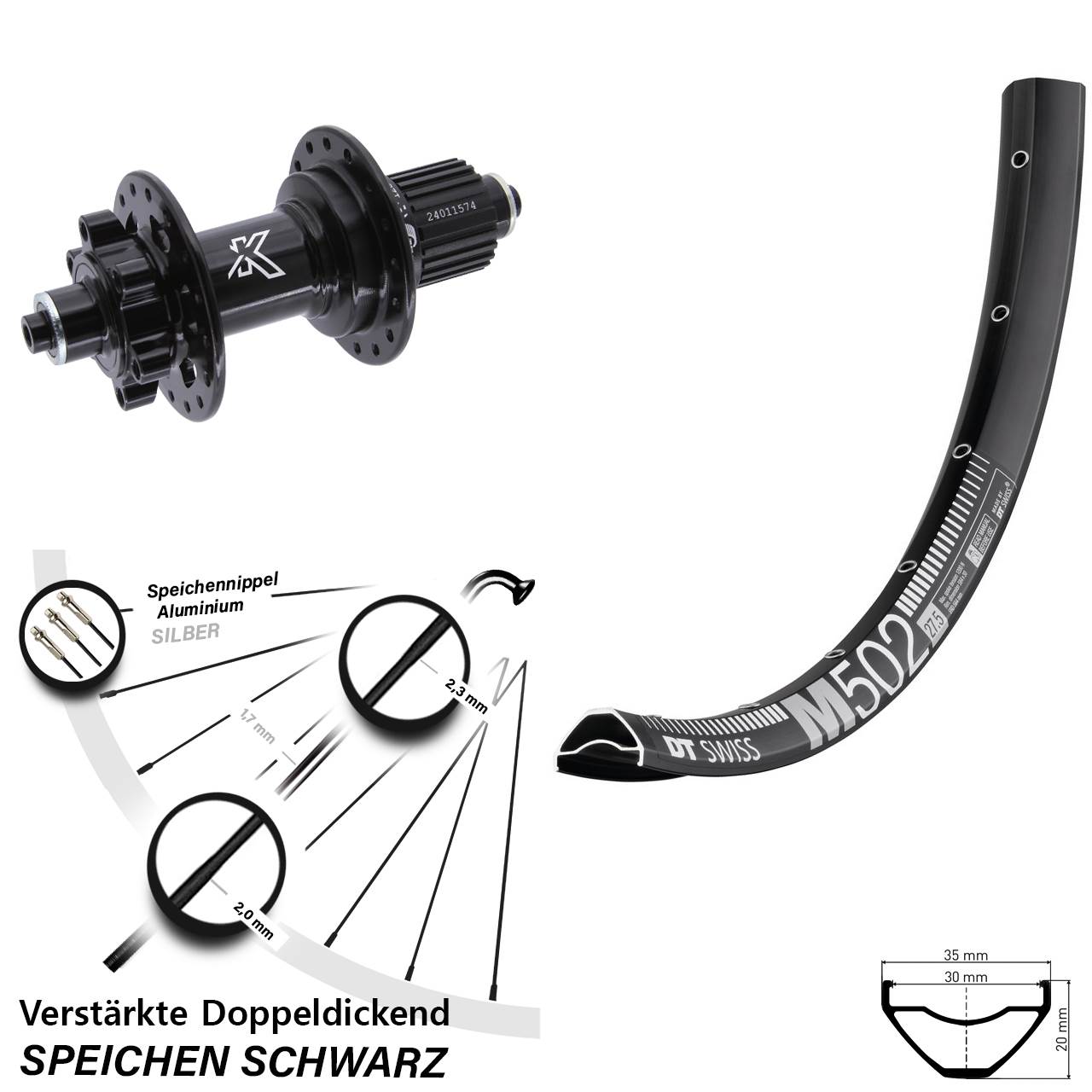 Disc Laufrad 29 Zoll DT Swiss M 502 KX-M Micro Spline für Schnellspanner