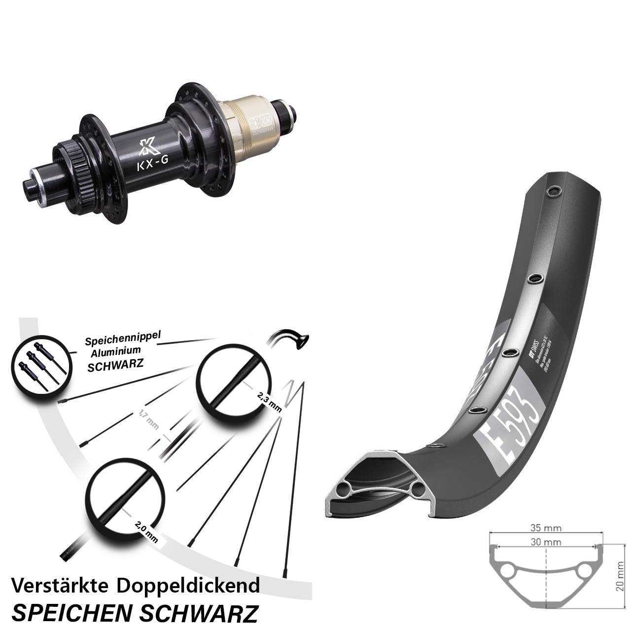 DT Swiss E593 KX-G 27,5 Zoll Centerlock Hinterrad QR SRAM XDR
