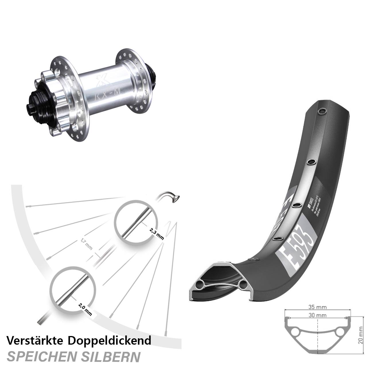 DT Swiss E593 KX-M 27,5 Zoll Disc Vorderrad QR