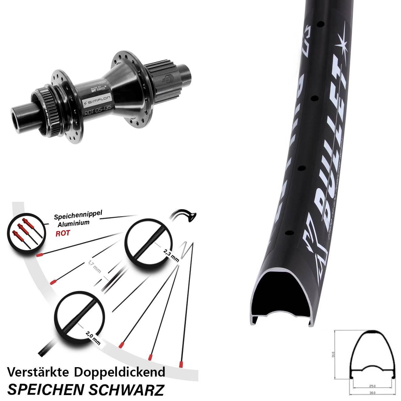 KX Bullet DT Swiss 370 Hybrid 29 Zoll Disc Hinterrad 12x142 Micro Spline