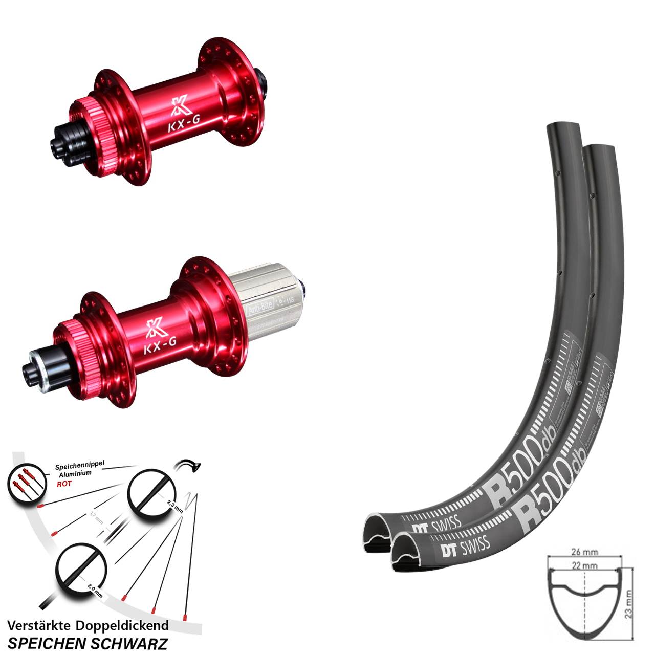Disc Laufradsatz QR 29 Zoll DT Swiss R 500 KX-G rot 8-12 fach HG