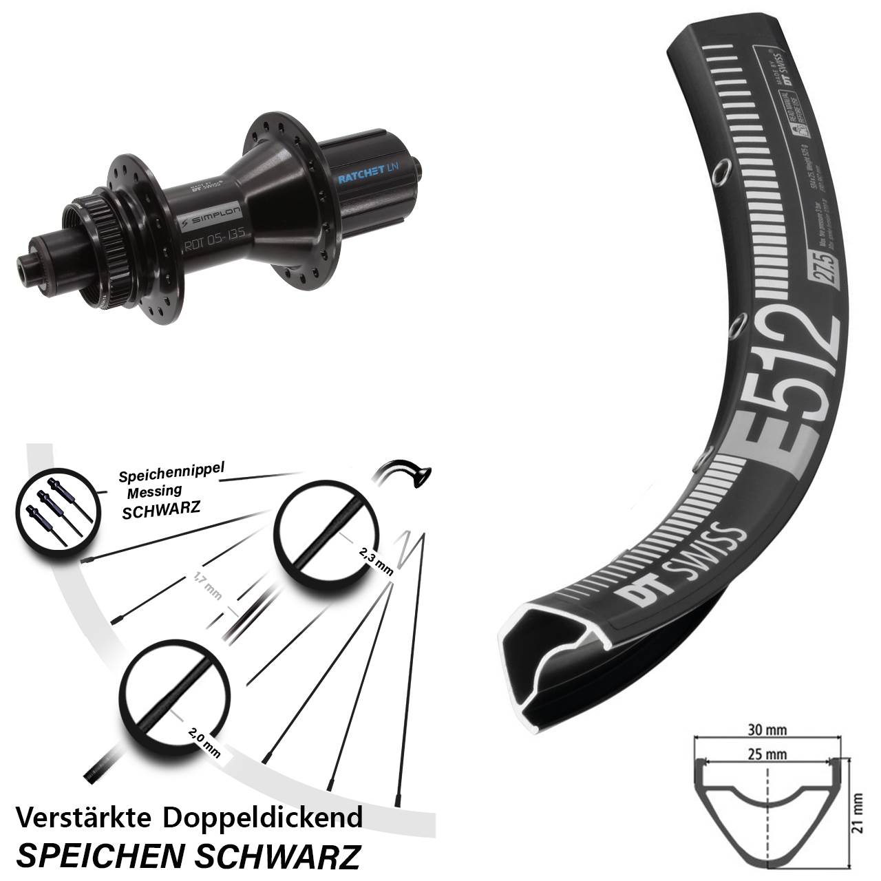 29 Zoll DT Swiss E512-370 Hybrid Centerlock Hinterrad für Schnellspanner 8-11 fach