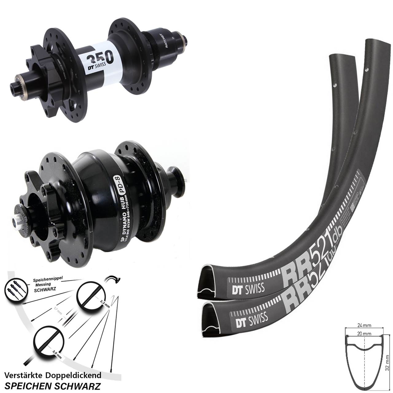 Disc Laufradsatz für Schnellspanner 28 Zoll DT Swiss RR 521 350 Shutter Precision PD-8 XD