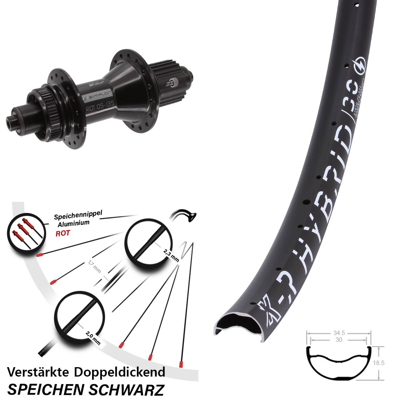 Centerlock Hinterrad 29 Zoll KX-R Hybrid 30 DT Swiss 370 Micro Spline für Schnellspanner