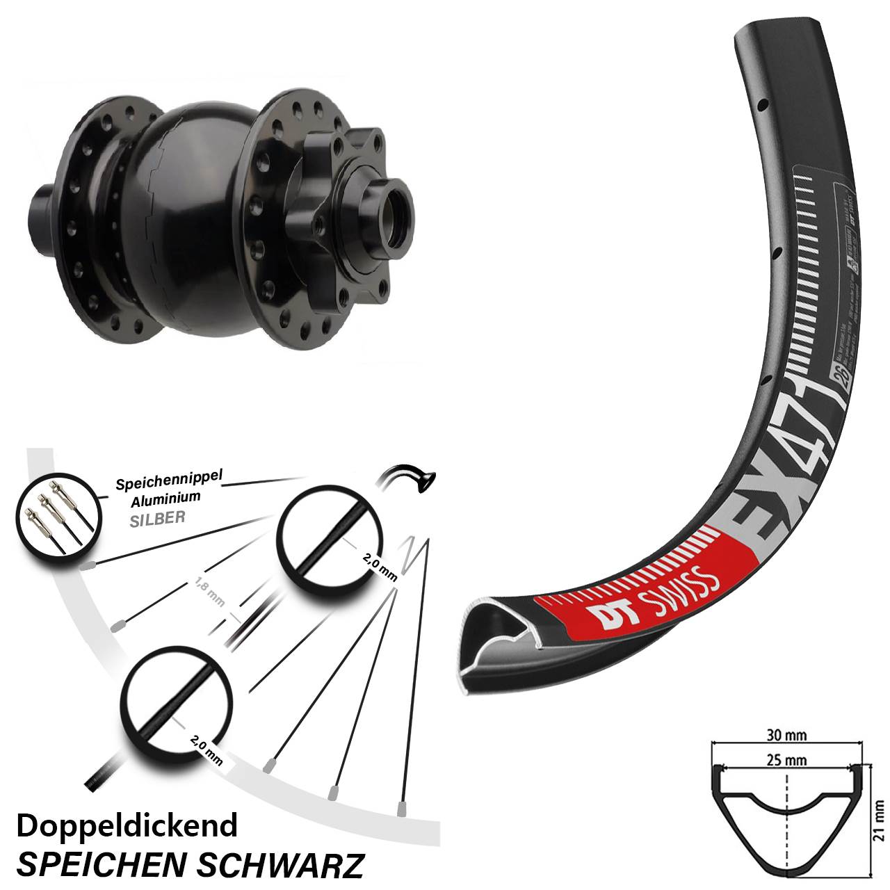 Vorderrad 29 Zoll DT Swiss EX 471 DB Son 28-15 Disc 6-Loch Steckachse 110 mm Boost
