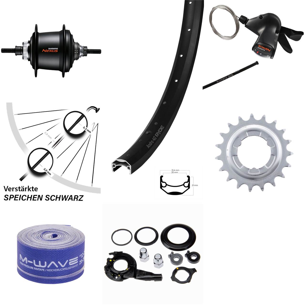 27,5 Zoll Ryde Andra 40 Disc Hinterrad Shimano Nexus 7-Gang Freilauf