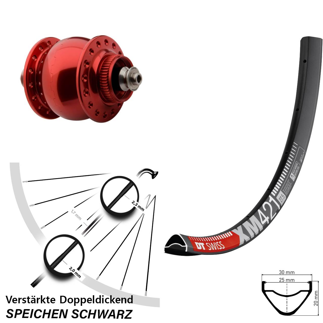 SONdelux rot DT Swiss XM 421 29 Zoll Nabendynamovorderrad Centerlock QR