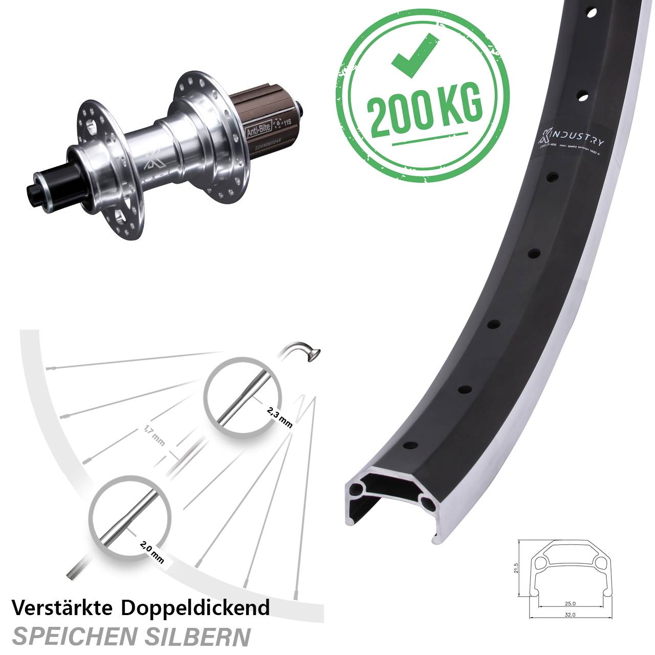 KX-T Industry 26 Zoll Hinterrad QR 8-12 fach HG