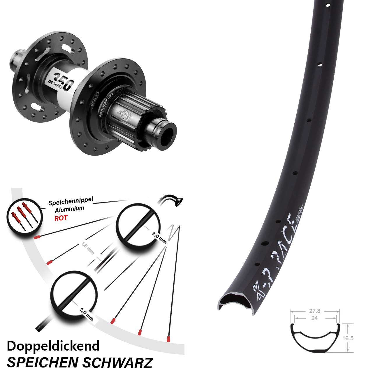 KX-R Race DT Swiss 350 DEG 72 29 Zoll Disc Laufrad 12x148 Shimano Micro Spline