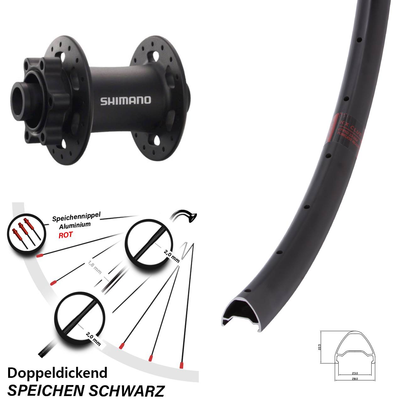 27,5 Zoll KX Clue Shimano Deore XT Vorderrad 6-Loch 15x100
