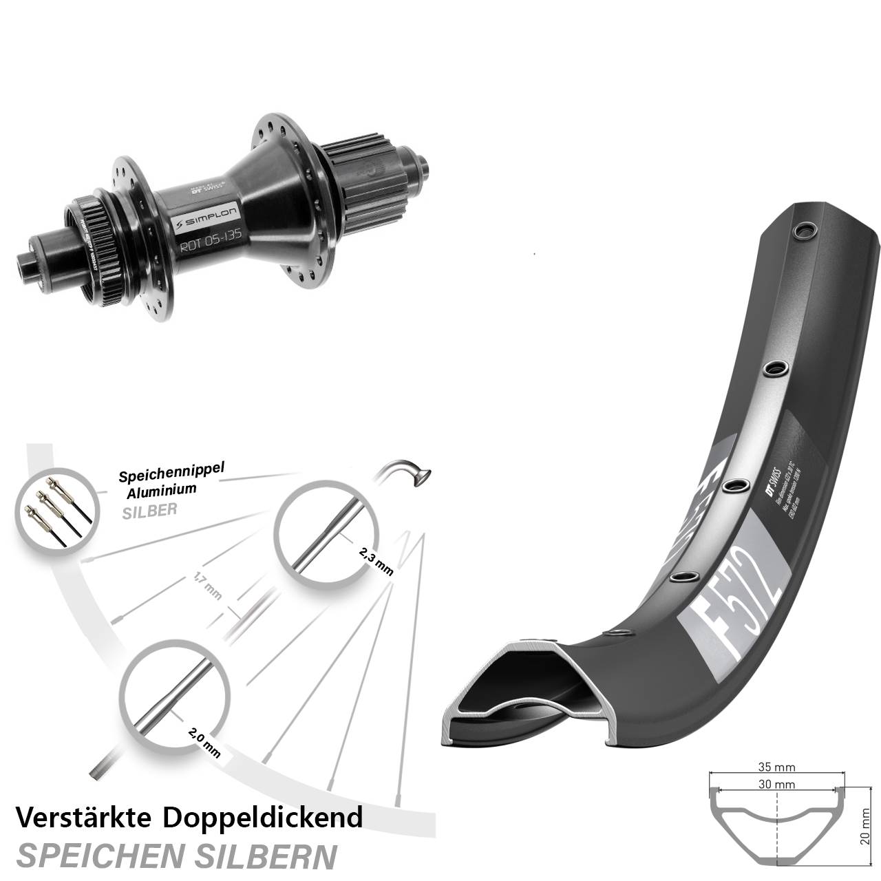 DT Swiss F 572-370 Hybrid 29 Zoll Disc Hinterrad für Schnellspanner Shimano Micro Spline