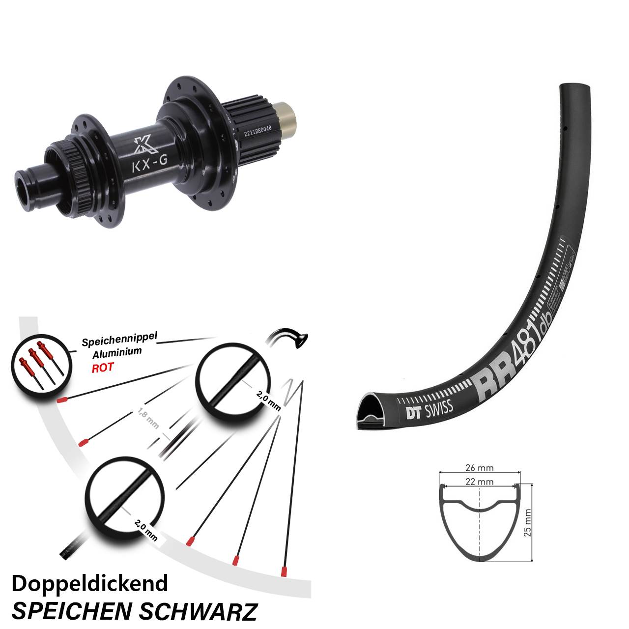 28 Zoll DT Swiss RR481 KX-G Centerlock Hinterrad 12x142 Micro Spline