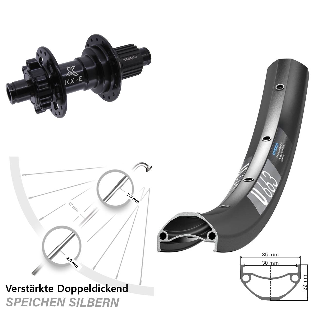 DT Swiss U663 KX-E Heavy Duty 20 Zoll 6-Loch Hinterrad 12x142 Micro Spline