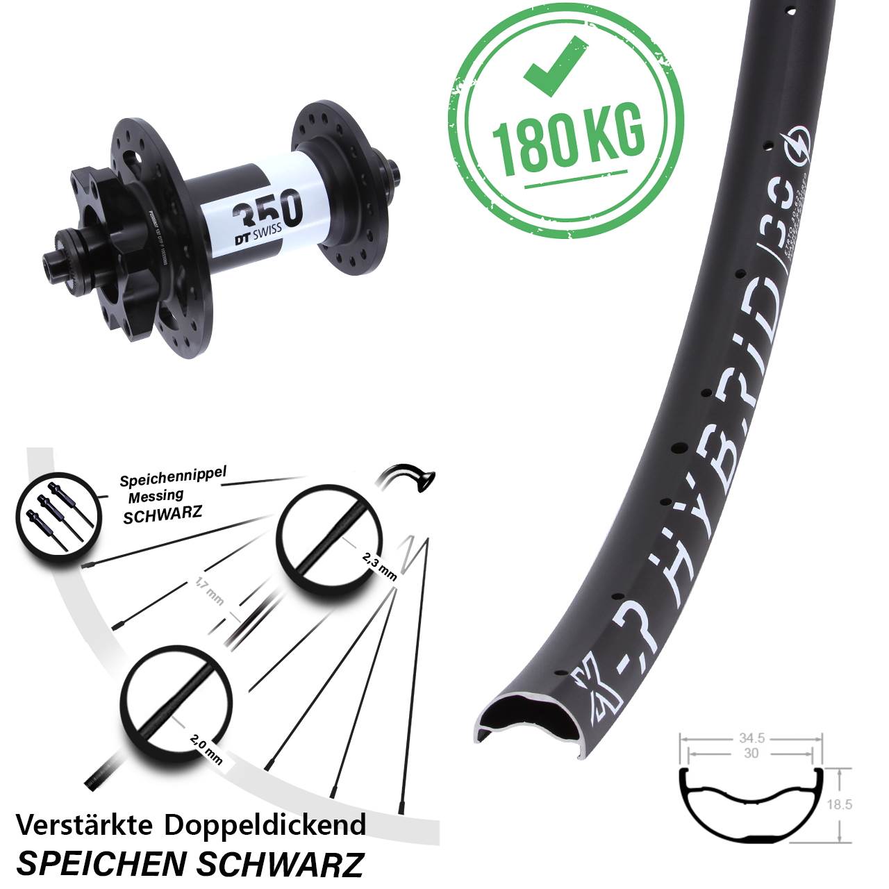 29 Zoll KX-R Hybrid 30 DT Swiss 350 Disc Laufrad für Schnellspanner