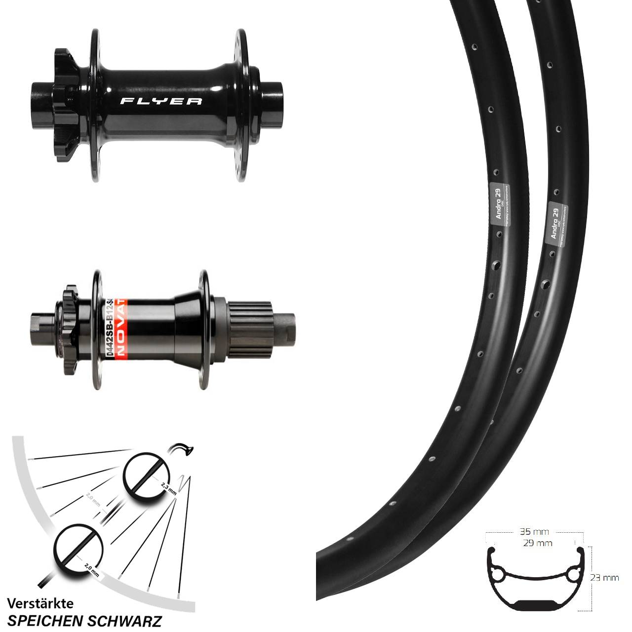 Ryde Andra 29 Formula DC711 Novatec D442 29+ Zoll Disc Laufradsatz Boost Micro Spline