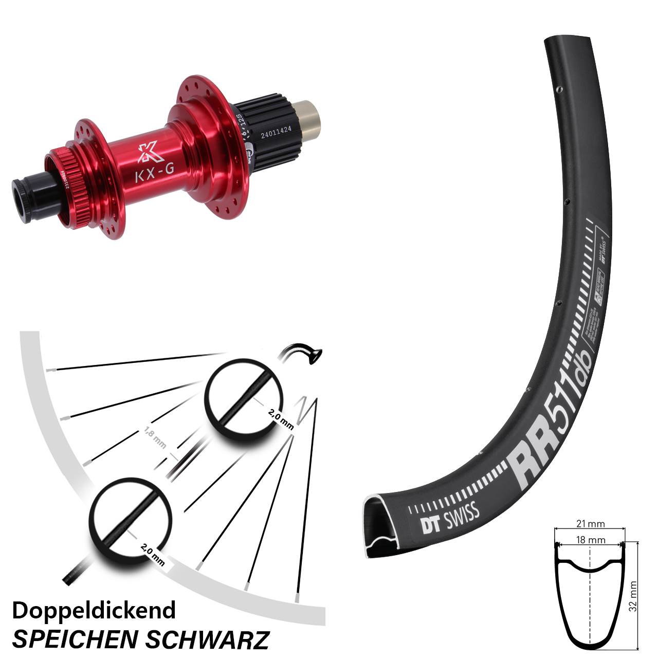 Hinterrad 28 Zoll DT Swiss RR 511 KX-G rot Micro Spline 12x142