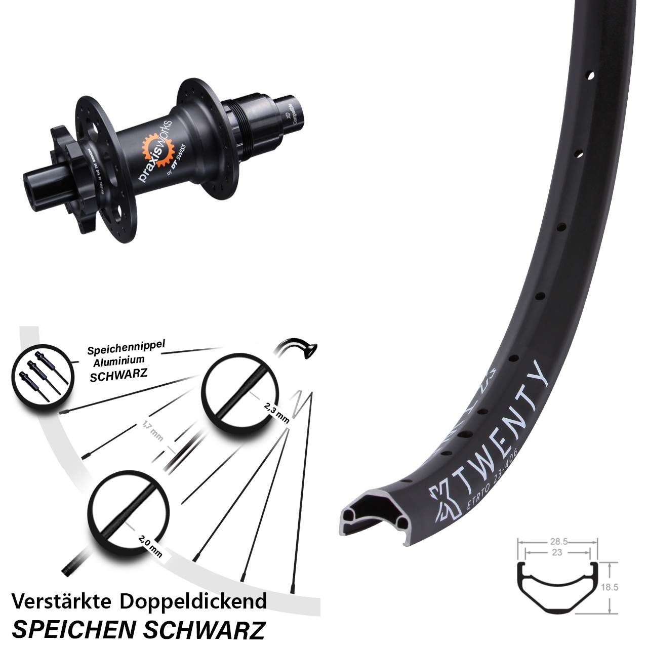 20 Zoll KX Twenty DT Swiss 350 SL Hinterrad 6-Loch 12x142 XD 11-12 fach