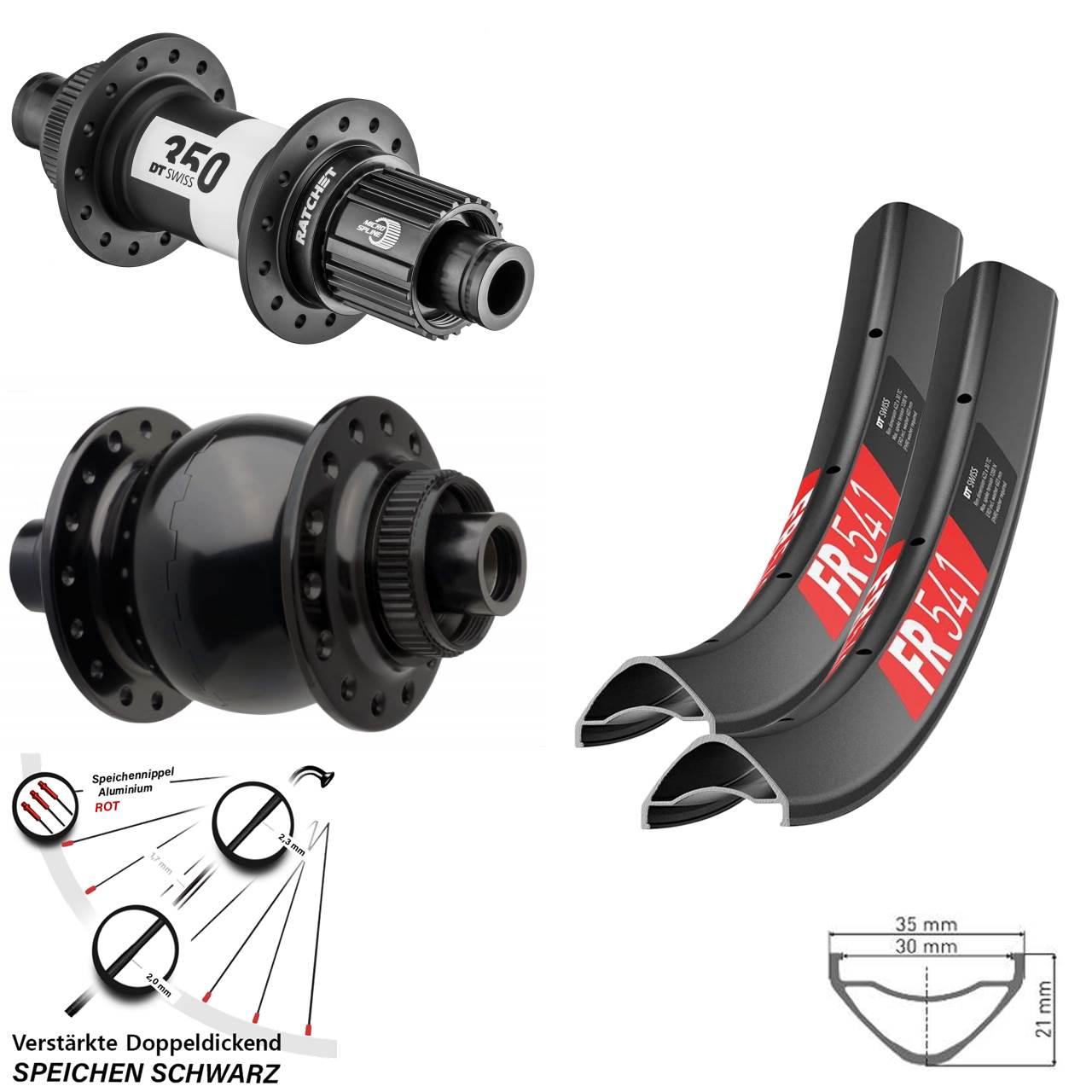 DT Swiss FR 541-350 SON 28 27,5 Zoll Disc Laufrad-Satz 15x110 12x148 Shimano Micro Spline