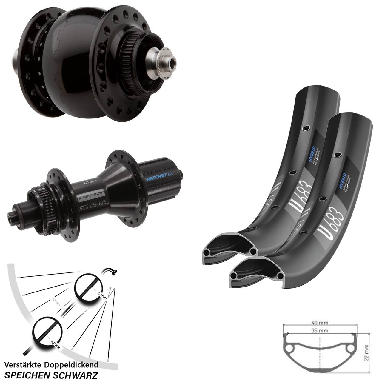 27,5 Zoll DT Swiss U683-370 Hybrid SON 28 Disc Laufradsatz für Schnellspanner 8-11 fach