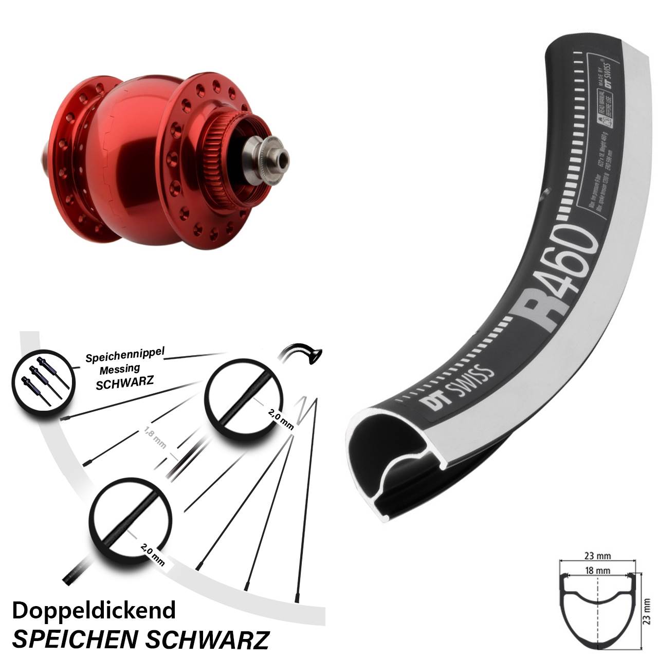 28 Zoll Vorderrad mit Nabendynamo DT Swiss R 460 Son Delux