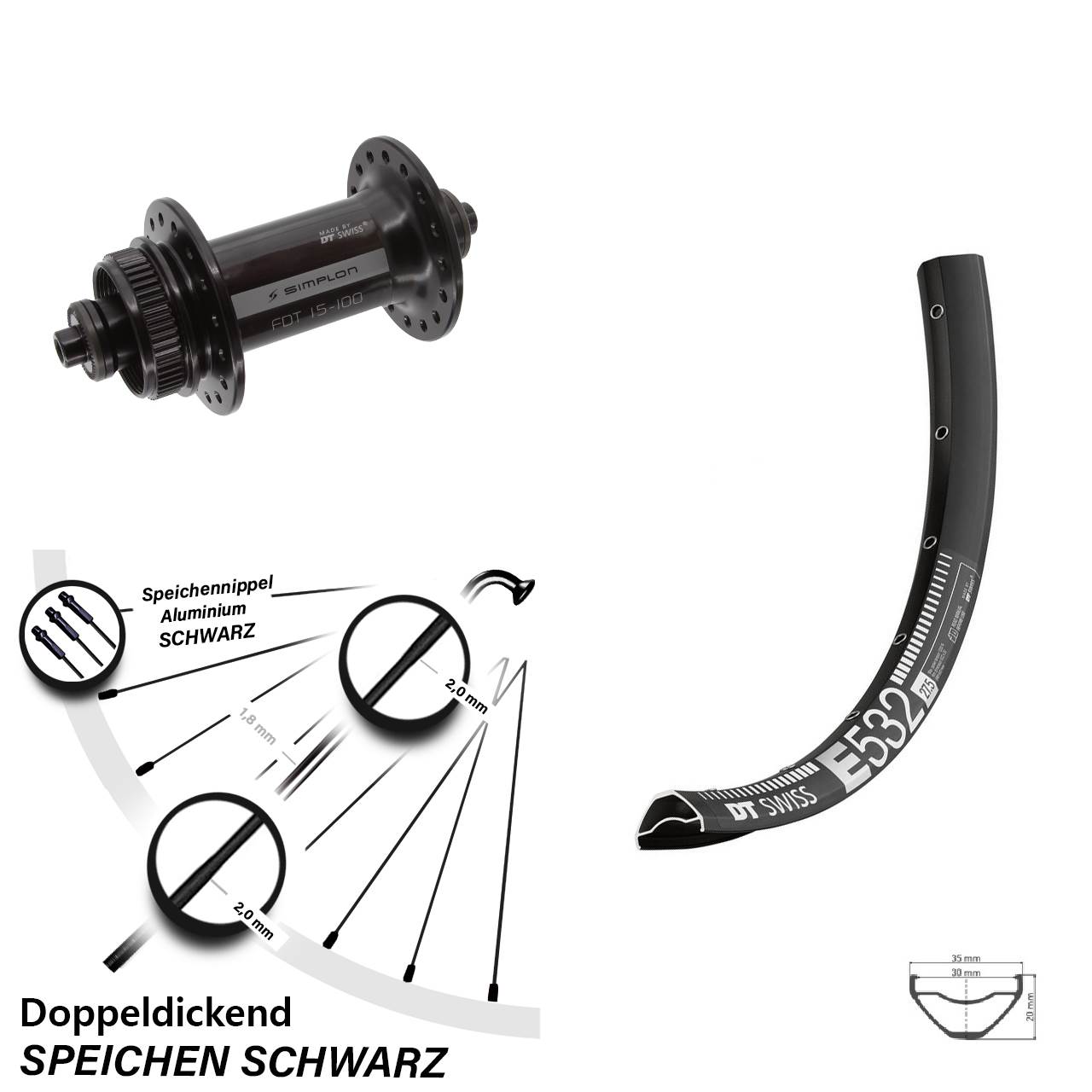 Vorderrad Centerlock 29 Zoll DT Swiss E532-370 für Schnellspanner