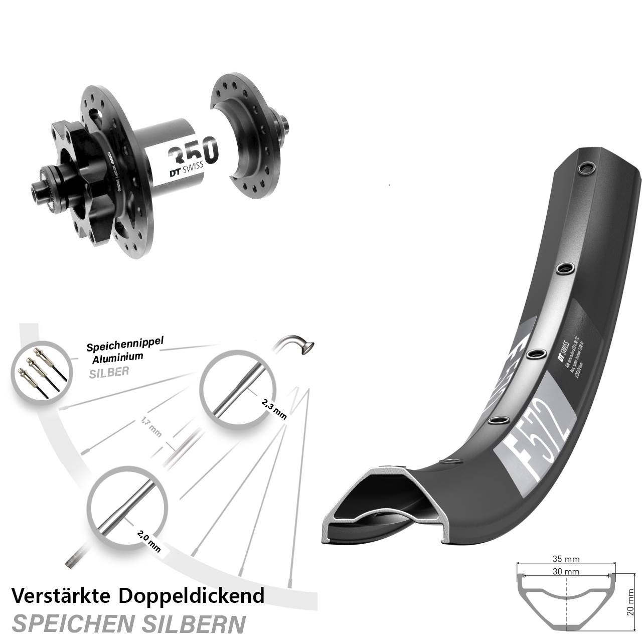 6-Loch Vorderrad für Schnellspanner 29 Zoll DT Swiss F 572-350