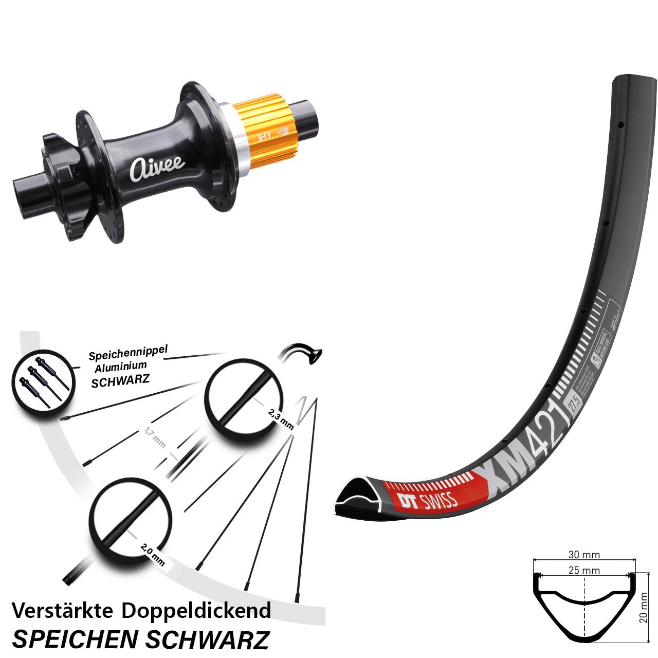 29 Zoll DT Swiss XM421 Aivee Classic Hinterrad 6-Loch 12x148 Shimano Micro Spline