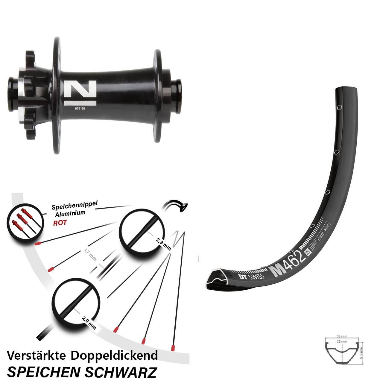 6-Loch Vorderrad 650B DT Swiss M 462 Novatec D791 15x100