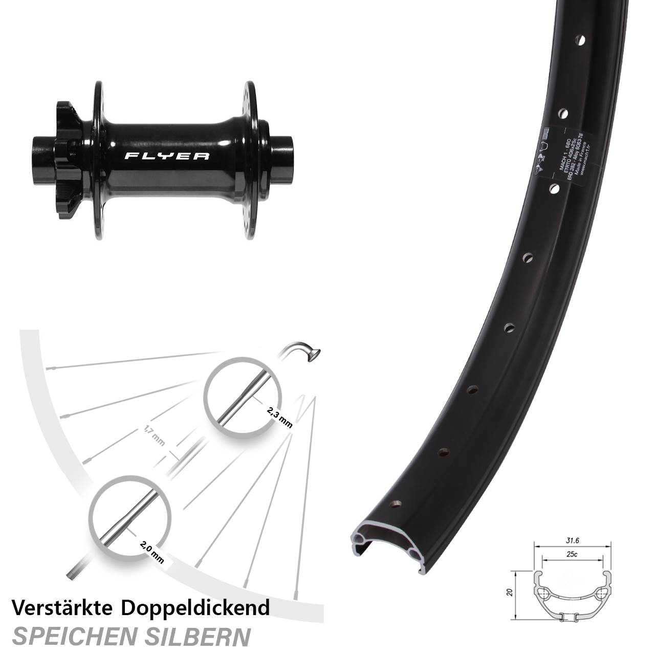 6-Loch Vorderrad 20 Zoll Mach1 Kargo Formula DC-711 15x110 Boost