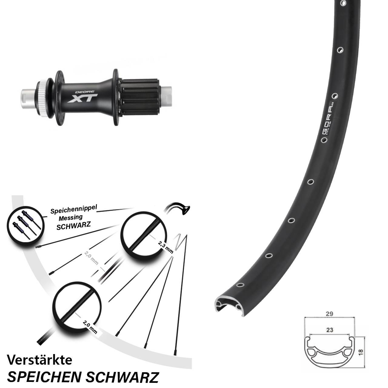 Disc Laufrad 12x142 26 Zoll Gora 23 Shimano XT 8-11 fach HG