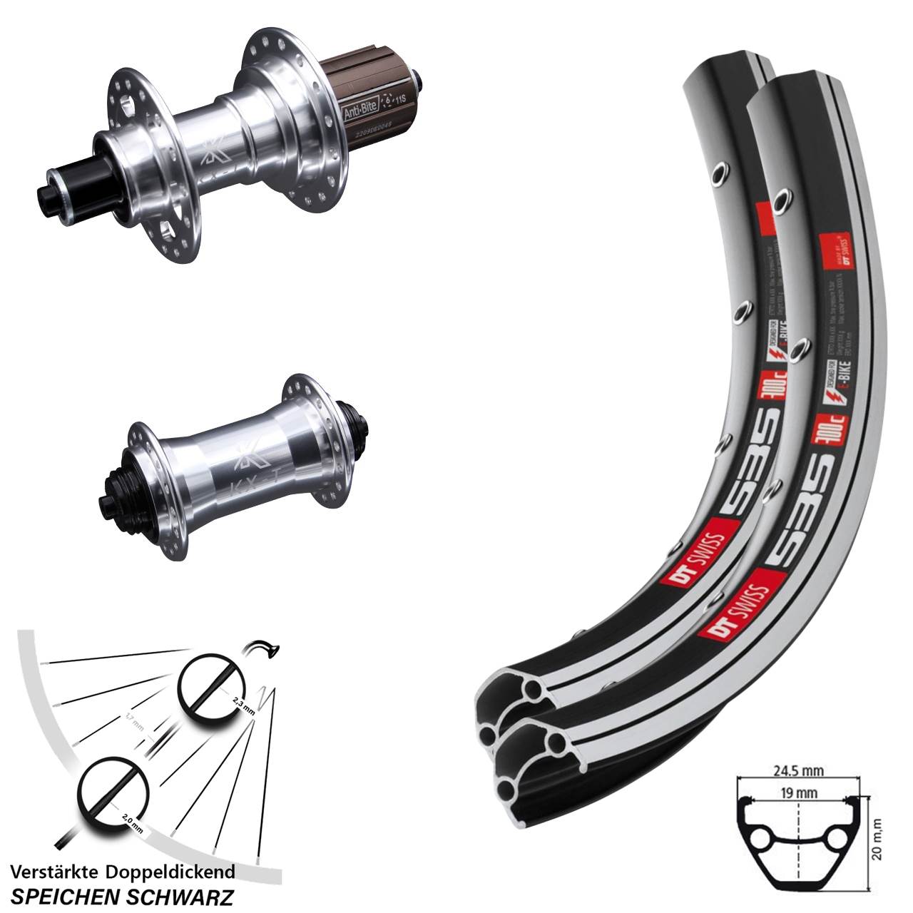 28 Zoll DT Swiss 535 KX-T Laufradsatz für Schnellspanner 8-12 fach HG