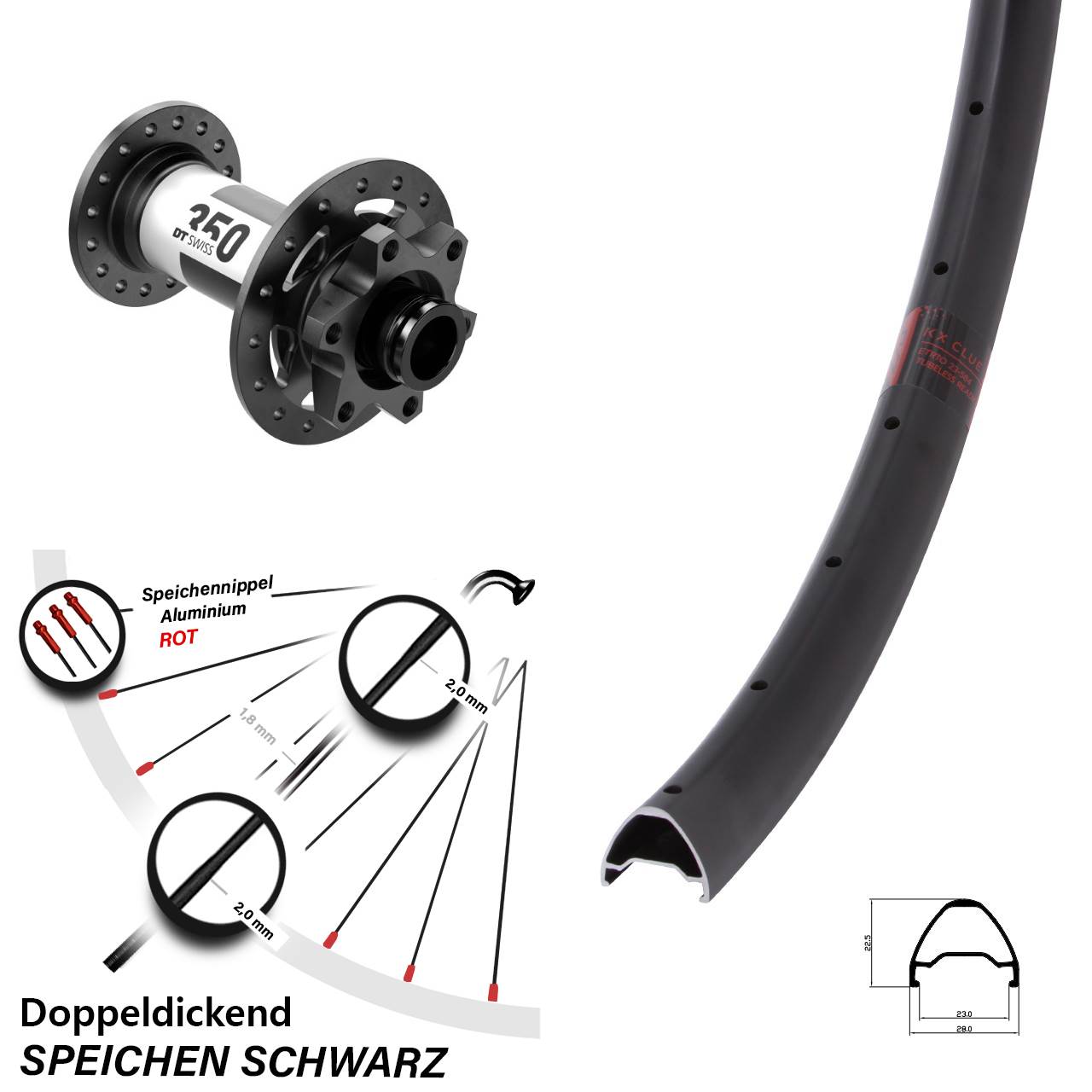 Laufrad 27,5 Zoll KX Clue DT Swiss 350 15x110 6-Loch