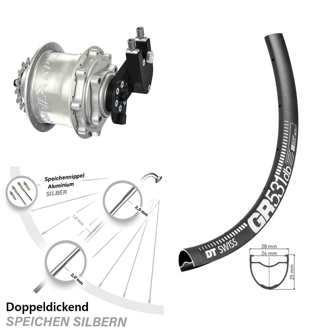 DT Swiss GR531 Rohloff 500/14 CC DB OEM Tandem 650B Disc Hinterrrad