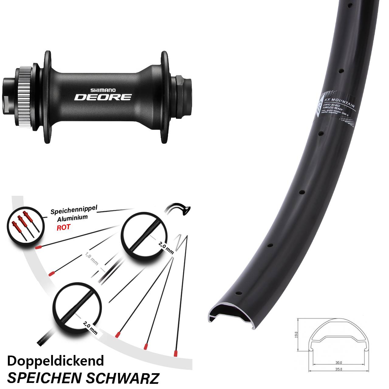 Centerlock Vorderrad 29 Zoll KX Mountain Shimano Deore 15x110 Boost