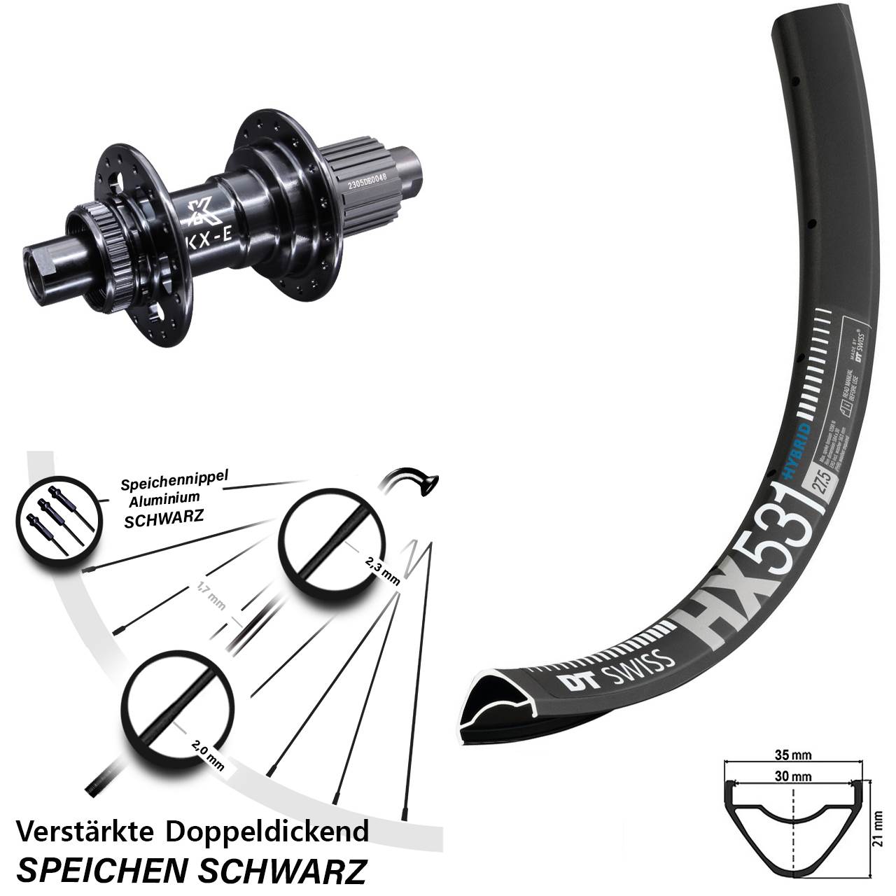 Disc Hinterrad 12x142 29 Zoll DT Swiss HX531 KX-E Heavy Duty Micro Spline