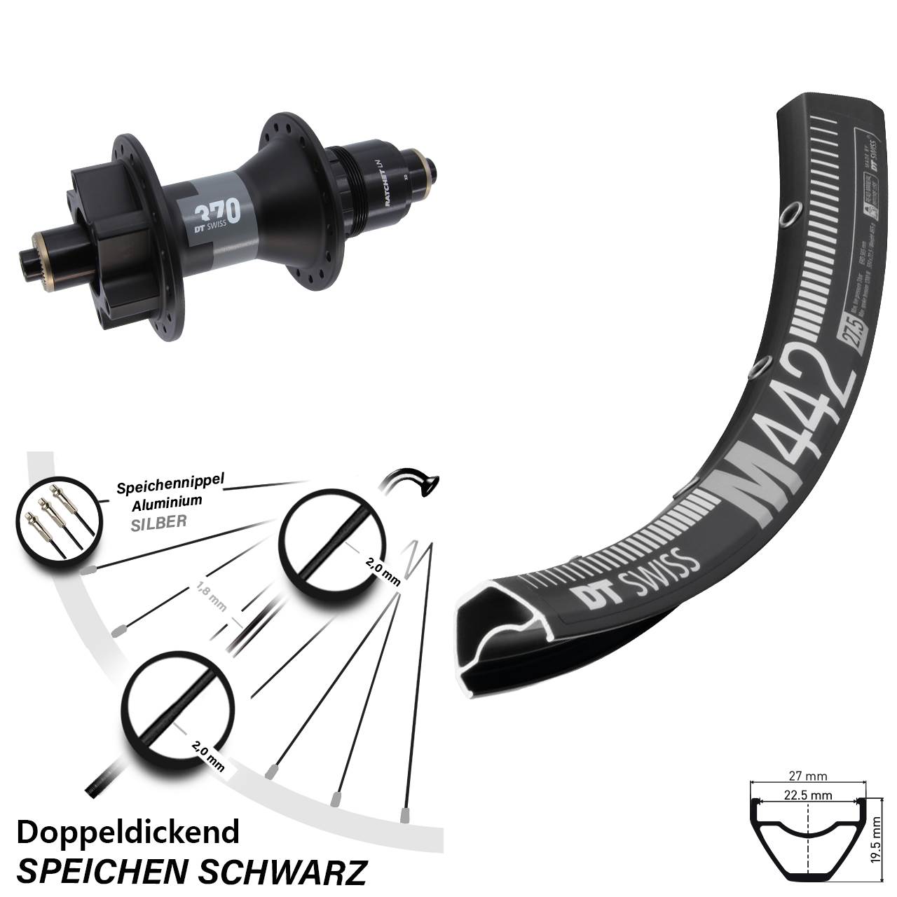 6-Loch Hinterrad QR 28-29 Zoll DT Swiss M442 370 SRAM XD