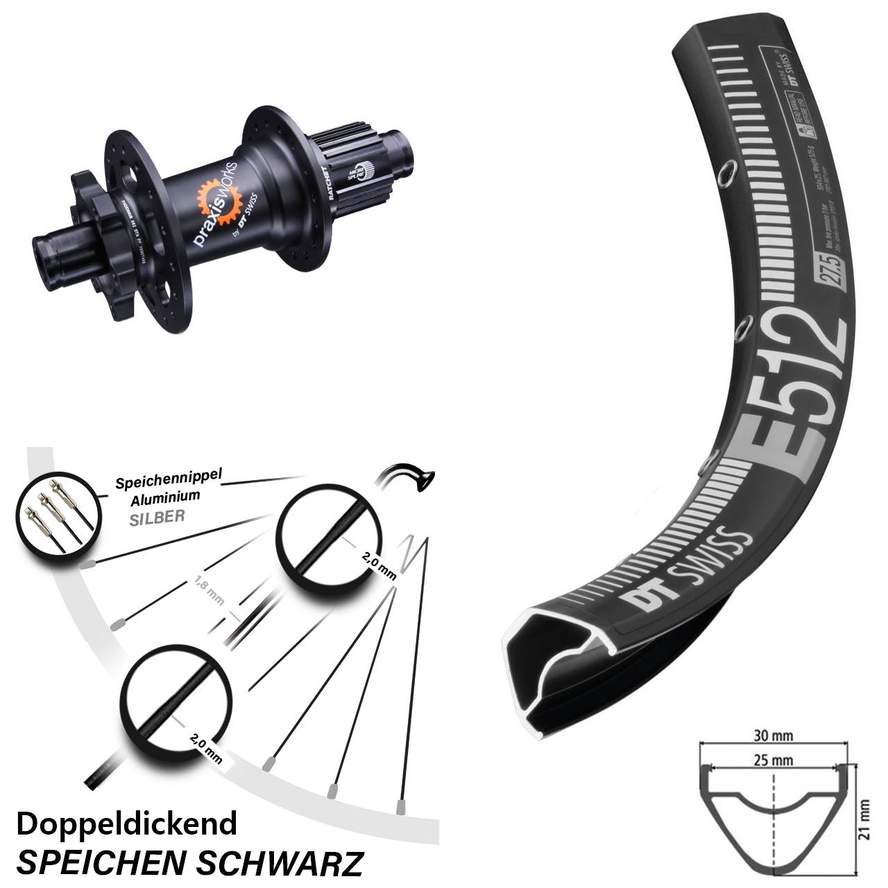 Hinterrad 6-Loch 12x142 29 Zoll DT Swiss E512-350 Shimano Micro Spline