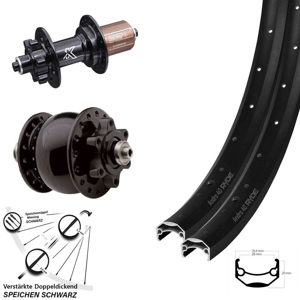 Disc Laufradsatz QR 27,5 Zoll Ryde Andra 40 KX-M SON 28 8-11 fach HG