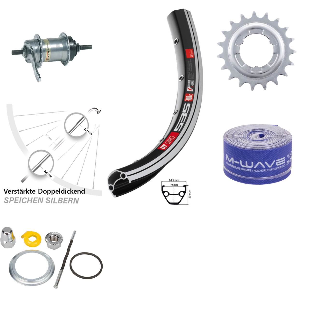 26 Zoll Hinterrad DT Swiss 535 Shimano Nexus 3 Gang Nabenschaltung mit Rücktritt