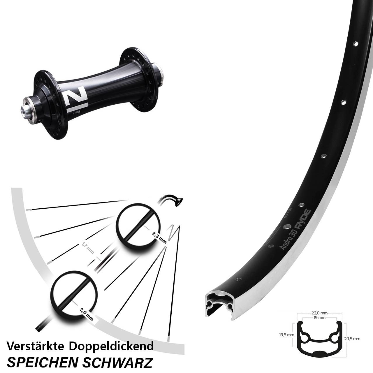 Vorderrad für Schnellspanner 28 Zoll Ryde Andra 30 Novatec A141 SB schwarz
